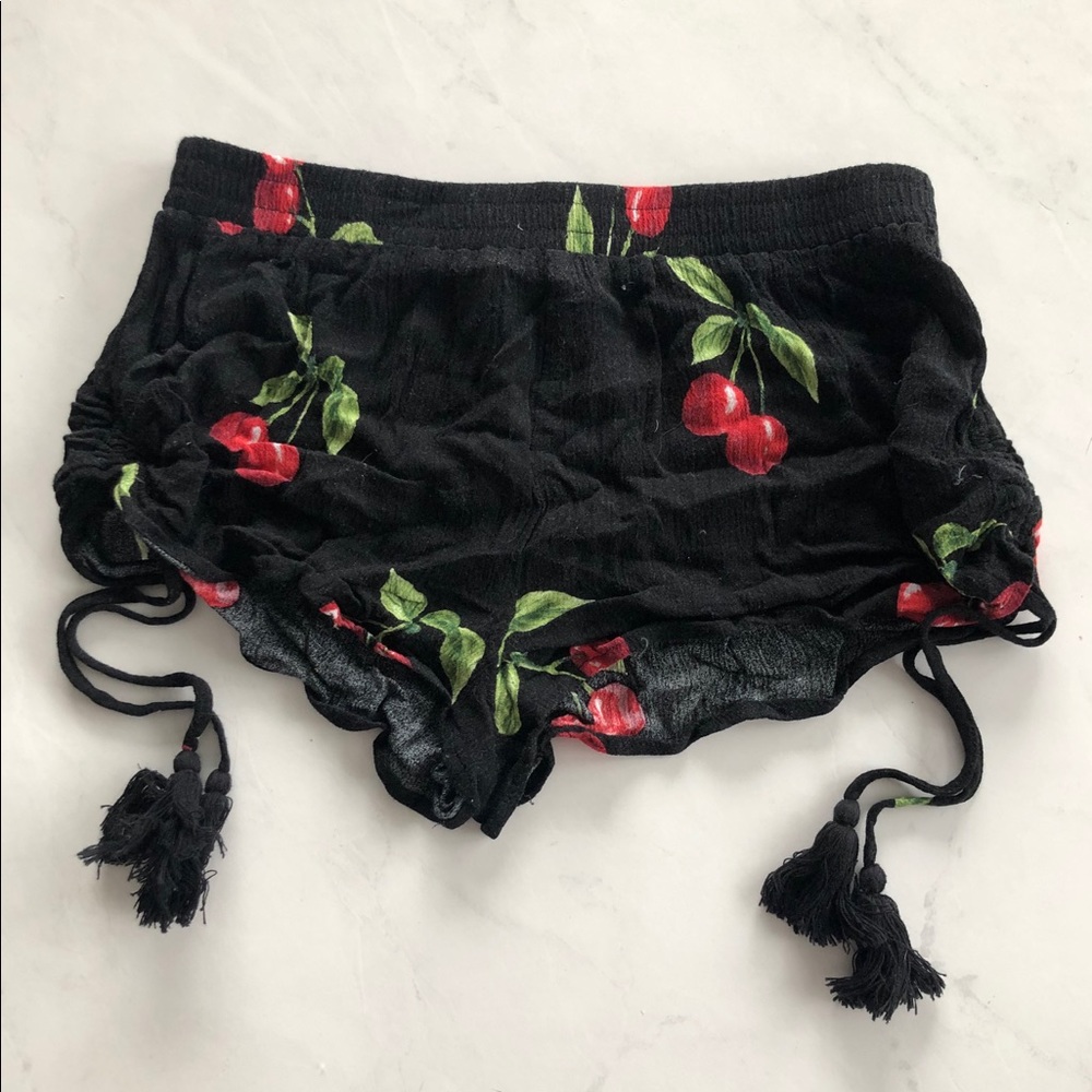 Cherry tassel side tie shorts
